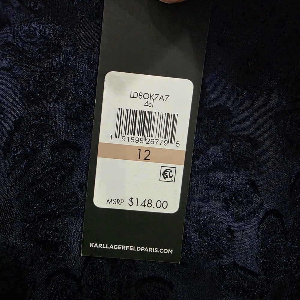 Karl Lagerfeld Paris Navy Blue Floral Eyelash Lace Pearl Detail Shift Dress 12 - Picture 8 of 8